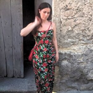Rose Print Jersey Maxi Dress
